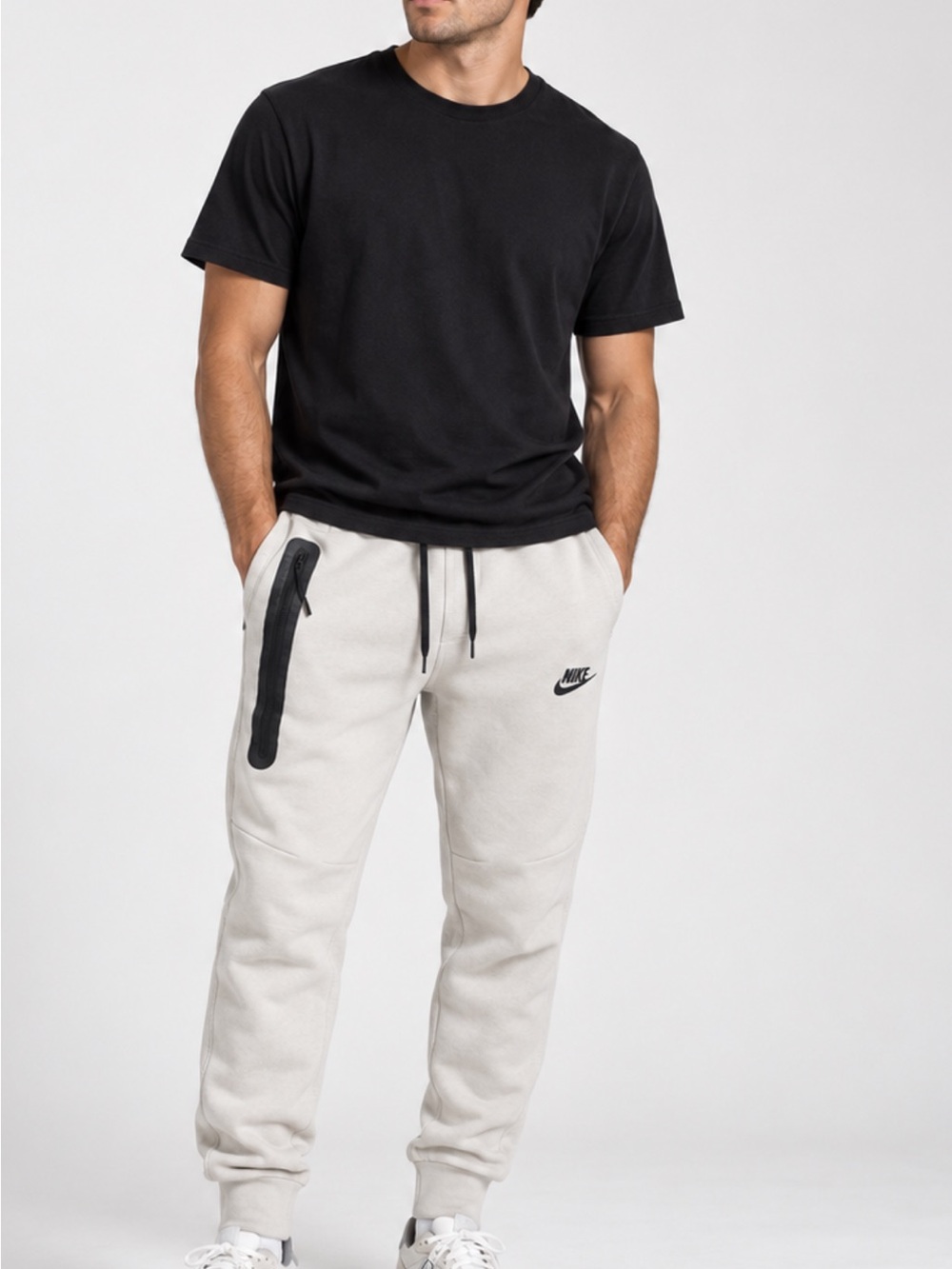 Nike tech Cream Joggers with Black Zip and Logo